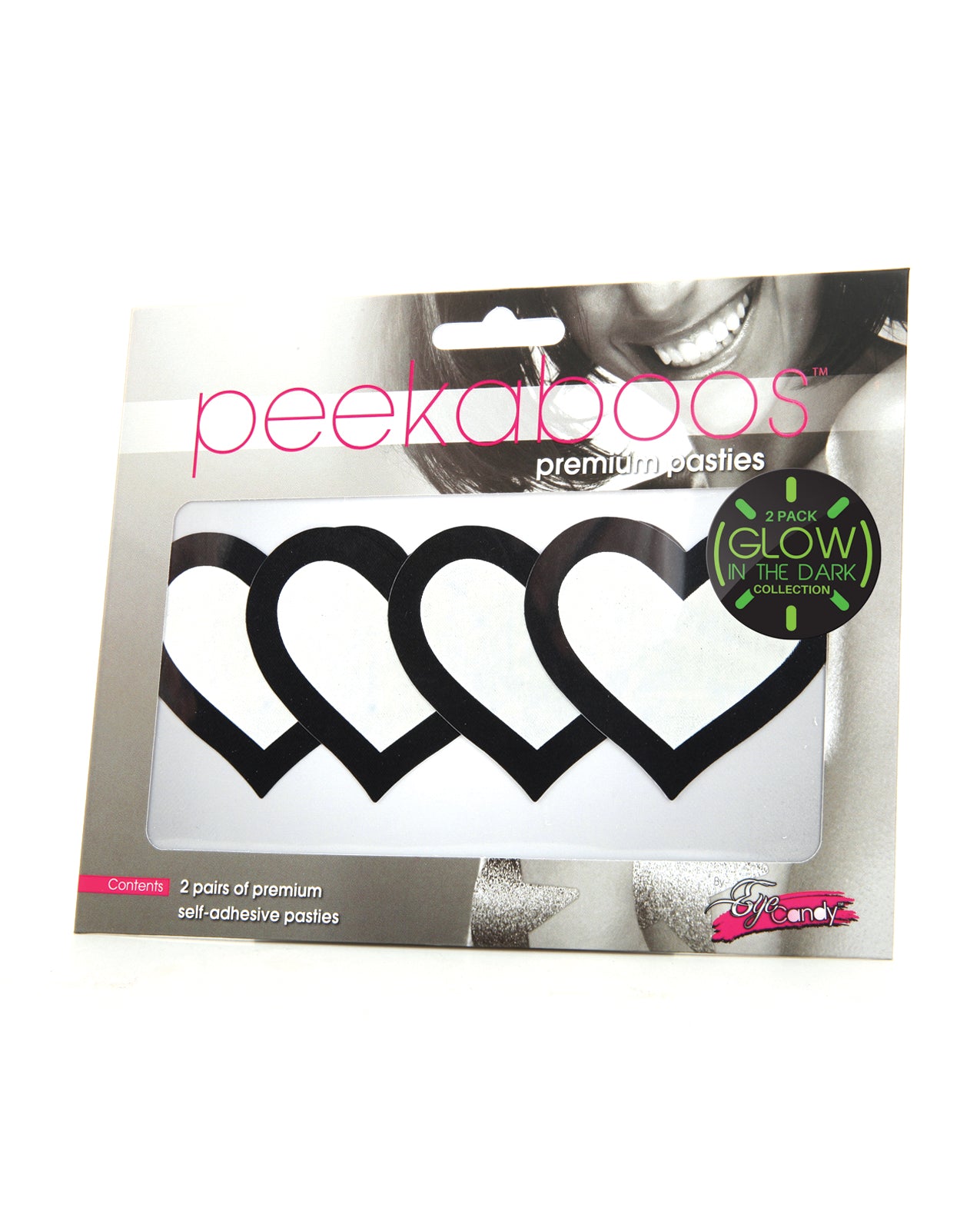 Xgen PK355 Peekaboo Glow in the Dark Hearts Pasties, 2 Pairs