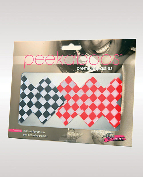 Xgen PK363 Peekaboos Off the Wall Checkered Pasties, 2 Pairs (Black/Red)