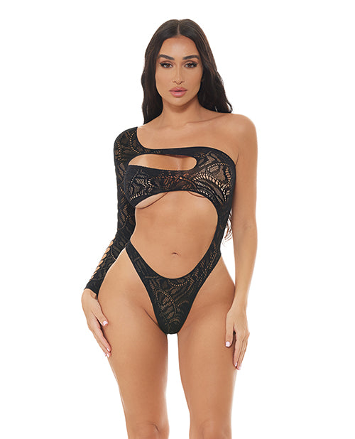 Rene Rofe Pink Lipstick 20048 Black O/S One Shoulder Teddy