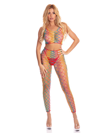 Rene Rofe and Pink Lipstick 23078-RNBW OS Bodystocking, Rainbow, One Size