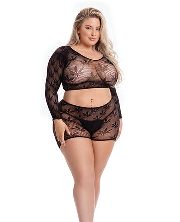Pink Lipstick 23081X-BLK OS Crop Top & Short Set, Black, Queen
