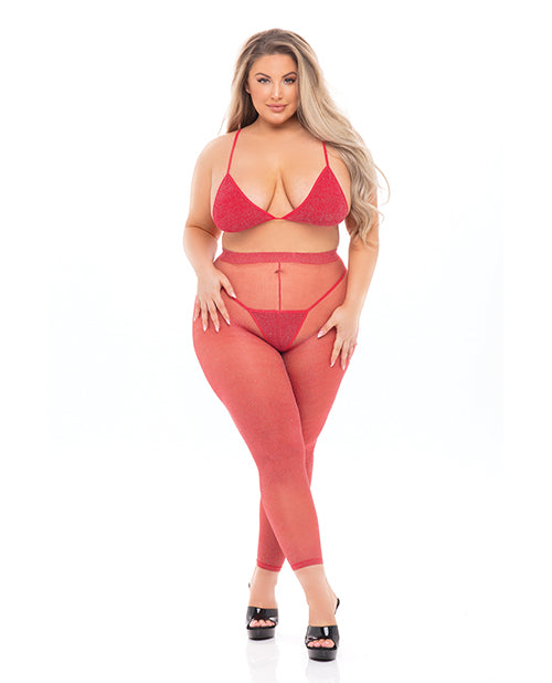 Pink Lipstick 23088X Tall Order Bra Top & Leggings Set, Red D/DD Queen