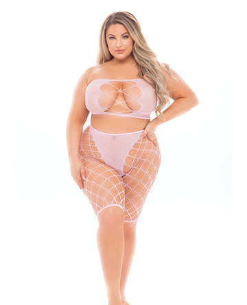 Rene Rofe Empress Biker Short & Bandeau Top, Queen Pink