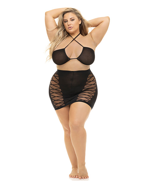 Pink Lipstick 23112X-BLK OS Halter Bra & Skirt Set, Black Queen