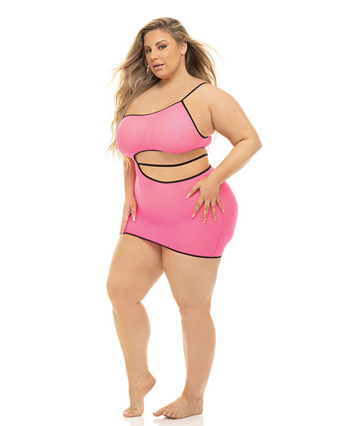Pink Lipstick 25118X-NPNK OS Cut Out Dress, Neon Pink Nylon Plus Size