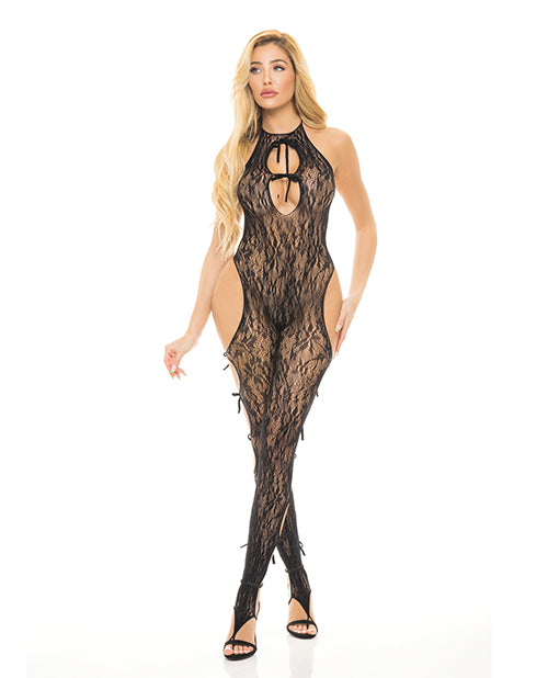 Pink Lipstick 27053-BLK OS Love Me Harder Bodystocking, One Size Black