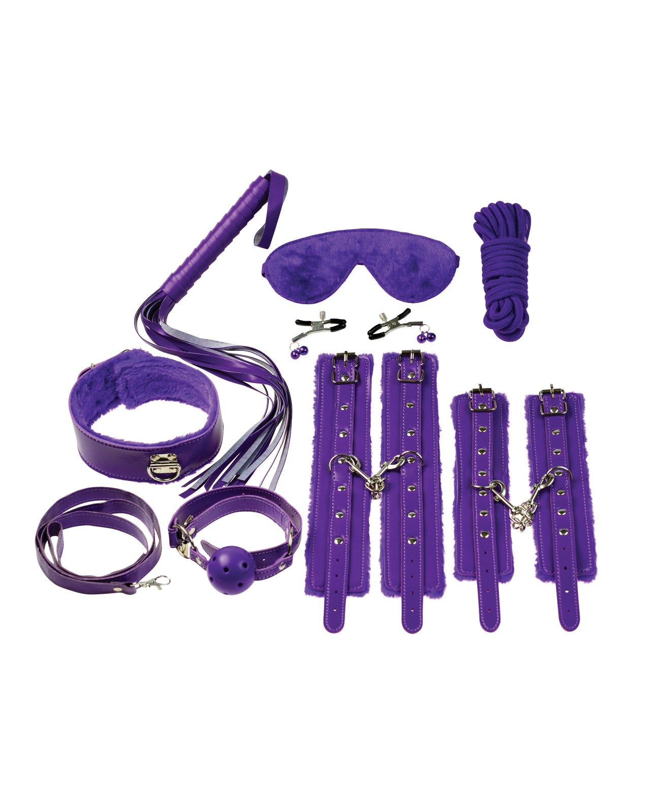 Plesur Everything Bondage 12-Piece Kit, Purple Faux Fur & PVC