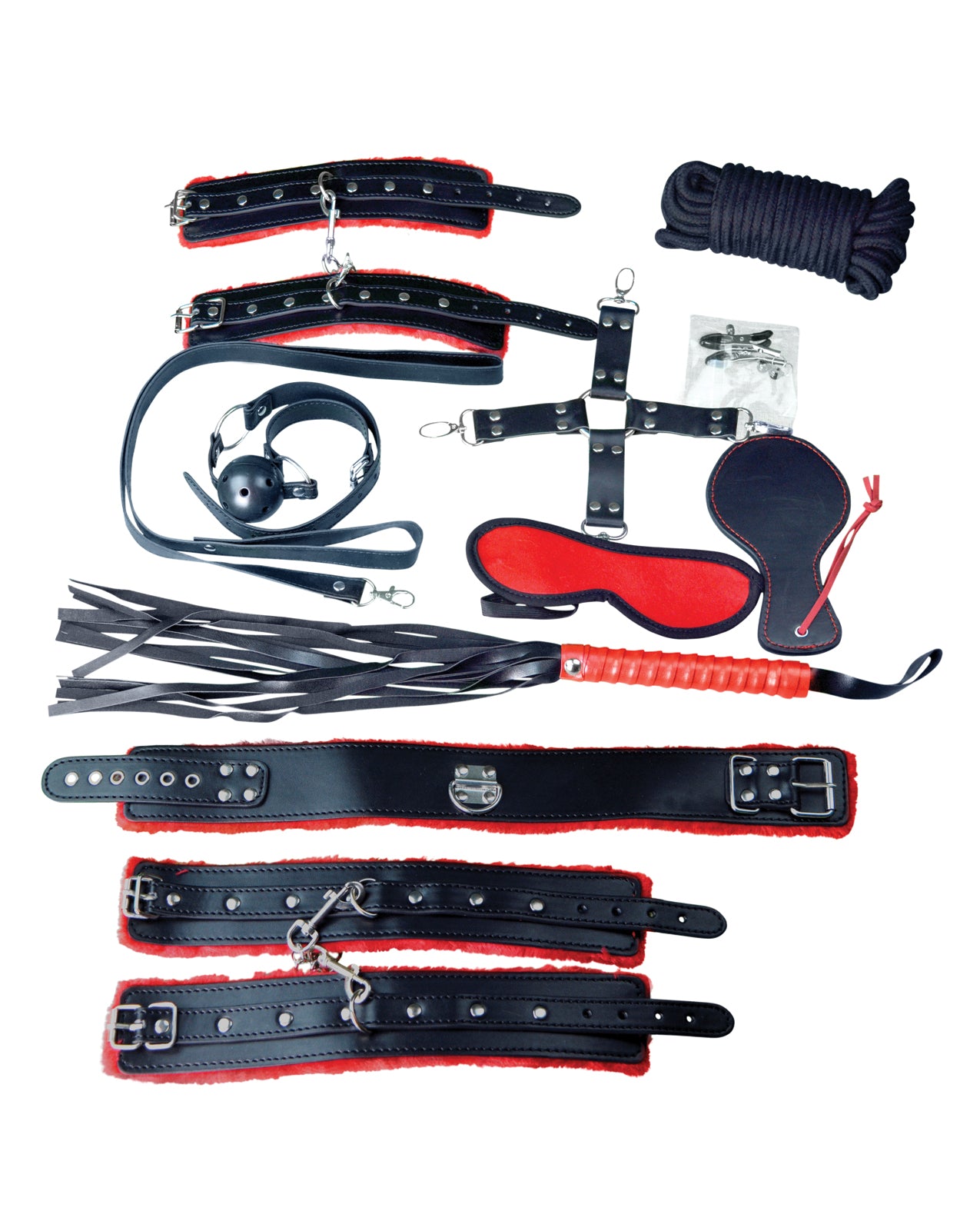 Plesur Deluxe Bondage Kit, 13-Piece Black/Red Set