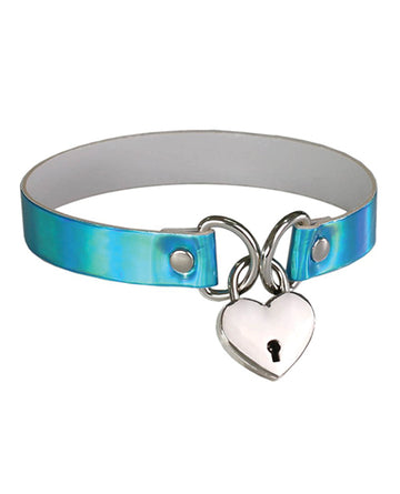 Plesur PC75853LHBL Heart Lock Collar, Holographic Blue, 14" Length