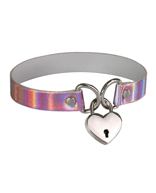 Plesur PC75853LHP Heart Lock Collar, Holographic Pink, 14" Length, Metal, PVC