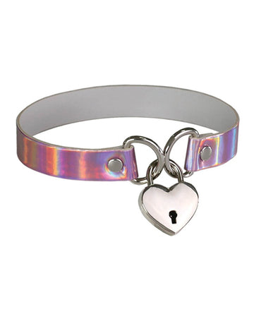 Plesur PC75853LHP Heart Lock Collar, Holographic Pink, 14" Length, Metal, PVC
