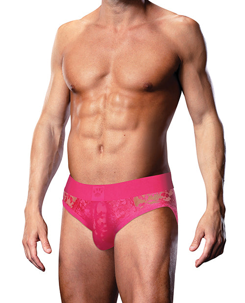 Prowler Lace Open Back Brief for Men, Pink, Large