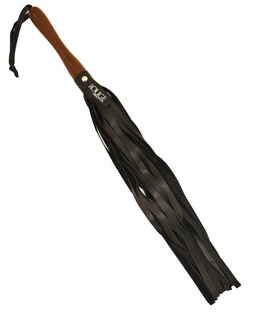 Rouge Leather Flogger with Wooden Handle, Black – Hand-Crafted for Impact Play