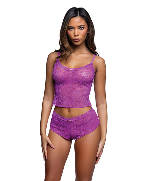 Roma Costume LI1075-FUS-S/M Lace Teddy Set, Fuchsia S/M