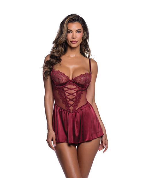 Roma Costume Lace and Satin Babydoll, Wine, Medium
