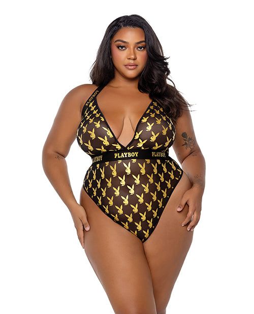 Roma Costume Playboy Foiled Bunny Teddy, Black/Gold 1X C-D Cup