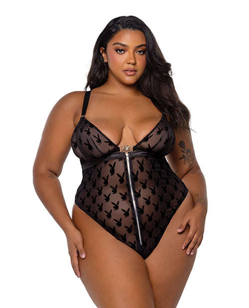 Roma Costume PBLI163Q-Blk-1X Playboy Bunny Charm Teddy, Mesh, 1X