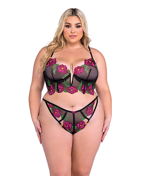 Roma Costume Peony Paradise Underwire Bralette & High-Waisted Thong Set, 1X