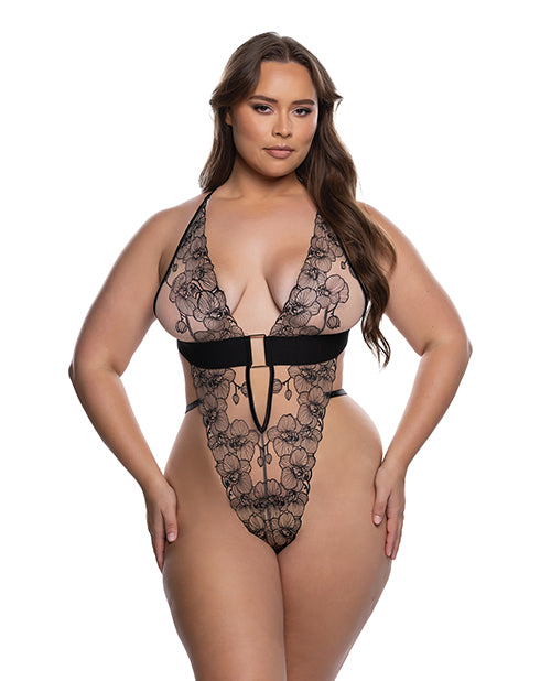 Roma Costume LI889-NUDE/BLK-1X Orchid Blossom Teddy, Black/Nude, 1X