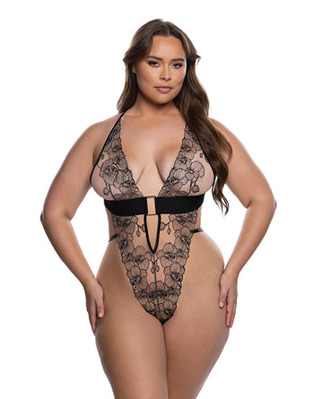 Roma Costume LI889-NUDE/BLK-2X Orchid Blossom Teddy, Black/Nude