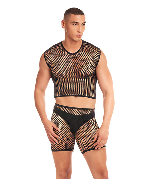 Rene Rofe 43002 Black S/M Large Mesh Long Brief 3 pc Set