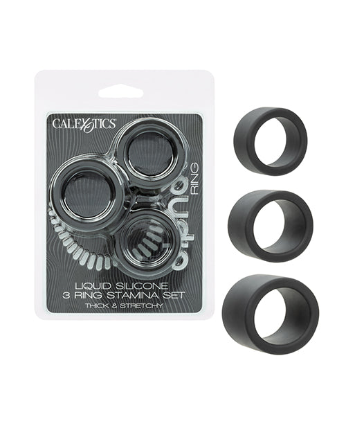 California Exotic Novelties Alpha Liquid Silicone Stamina Ring Set, Black, 3 Rings