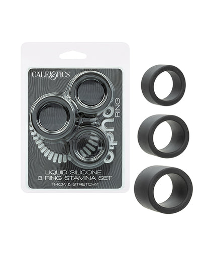 California Exotic Novelties Alpha Liquid Silicone Stamina Ring Set, Black, 3 Rings