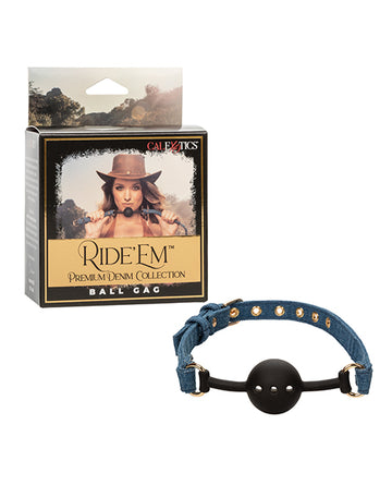 California Exotic Novelties Ride 'Em Premium Denim Ball Gag, Blue