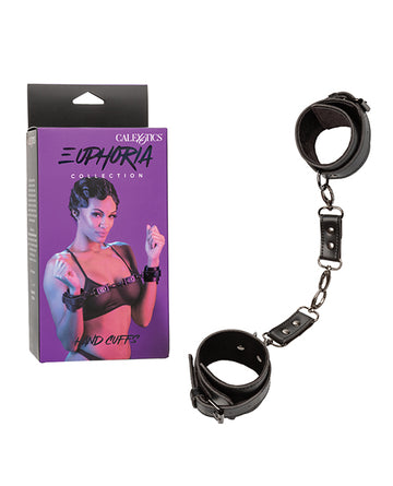 California Exotic Novelties Euphoria Hand Cuffs, Black Vegan Leather