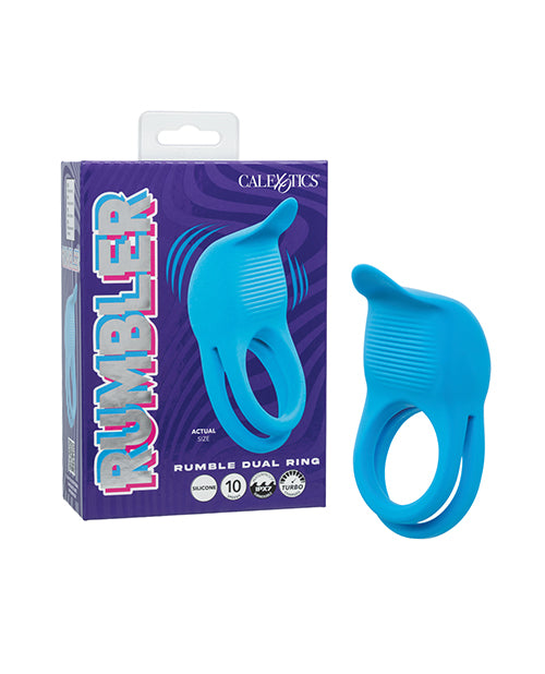 California Exotic Novelties Rumbler Rumble Dual Ring Rechargeable Vibrator – Blue Silicone