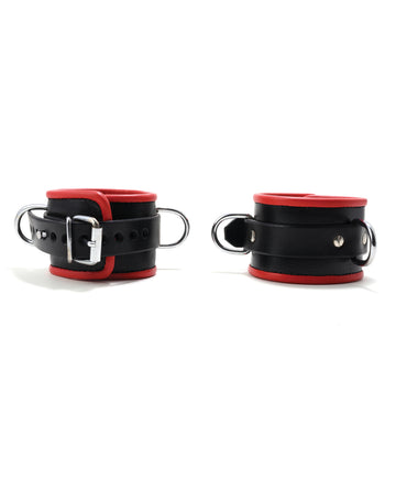665 Inc. Padded Locking Wrist Restraints, Red – Premium Leather