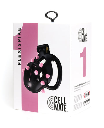 665, Inc 23340 Cellmate FlexiSpike Chastity Cage, Size 1, Black/Pink Spikes