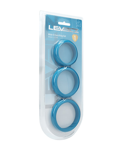 Shots LVL01-0015TEA Cock Ring Set, Levelz Silicone, 3 Sizes, 42-55mm Teal