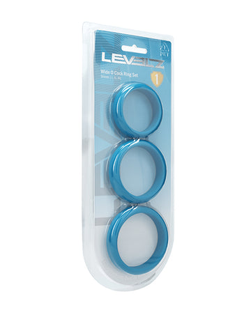 Shots LVL01-0015TEA Cock Ring Set, Levelz Silicone, 3 Sizes, 42-55mm Teal