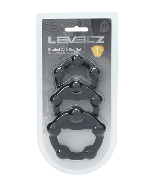 Shots LVL01-0024BLK Levelz Beaded Silicone Cock Ring Set (35-45mm), Black
