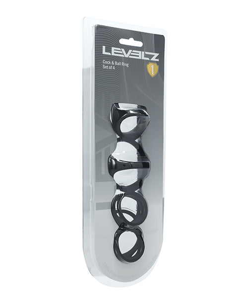 Shots America LVL01 Set of 4 Silicone Cock & Ball Rings, Black