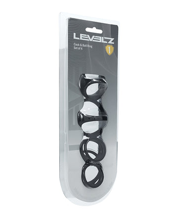 Shots America LVL01 Set of 4 Silicone Cock & Ball Rings, Black