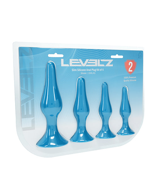 Shots America LLC LVL02-0017TEA Levelz Slim Silicone Anal Plug Kit of 4, Teal