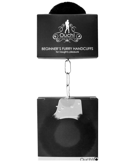 Shots Ouch Beginner's Furry Handcuffs, Black with Quick-Release