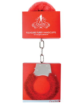 Shots America LLC OU004RED Ouch Furry Pleasure Handcuffs, Red Metal