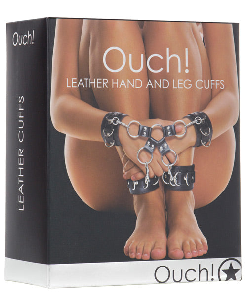 Shots Ouch! Leather Hand & Leg Cuffs, Black