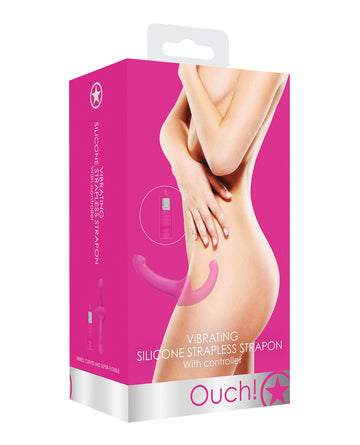 Shots Ouch Vibrating Silicone Strapless Strap-On with Controller, Pink