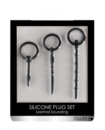 Shots America Ouch Urethral Sounding Plug Set, 3-Piece Silicone, Black