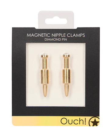 Shots America Ouch Pin Magnetic Nipple Clamps, Gold – Body-Safe Aluminum