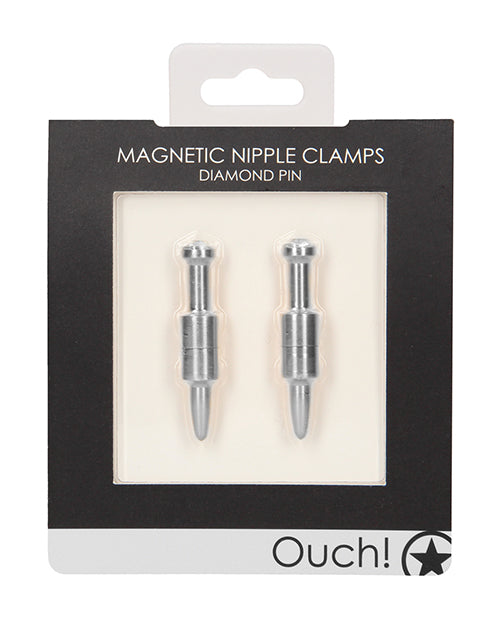Shots America Ouch Pin Magnetic Nipple Clamps, Silver Aluminum