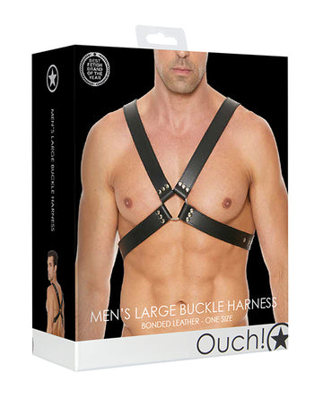 Shots Ouch Men's Large Buckle Harness, Bonded Leather, Black