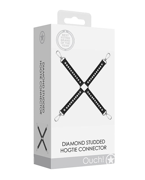 Shots America LLC Ouch Diamond Studded Hogtie, 13.2" Black Faux Leather