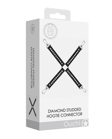 Shots America LLC Ouch Diamond Studded Hogtie, 13.2" Black Faux Leather