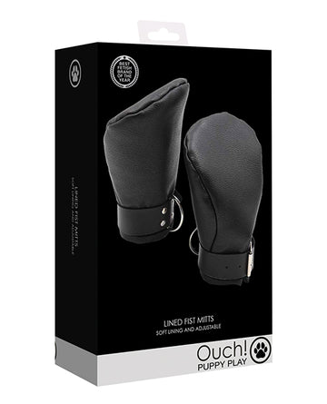 Shots Ouch Puppy Play Lined Fist Mitts, Black – Neoprene-Lined for Comfort