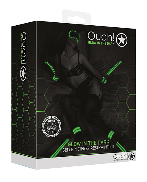 Shots America Ouch! Glow in the Dark Bed Bindings Restraint Kit, Neon Green